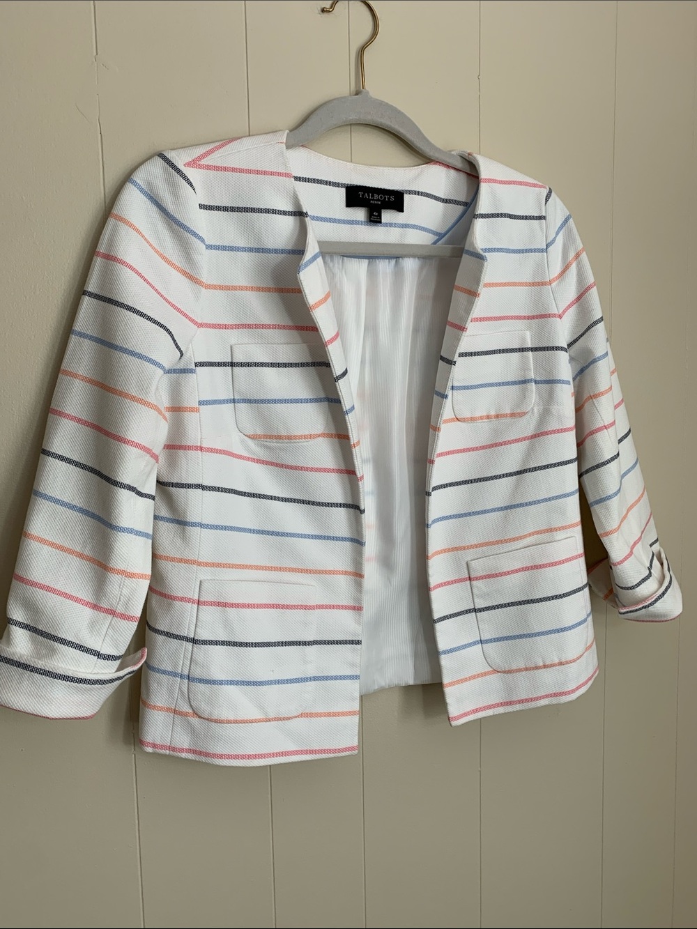 TALBOTS BISCAY STRIPE BRACELET SLEEVE JACKET